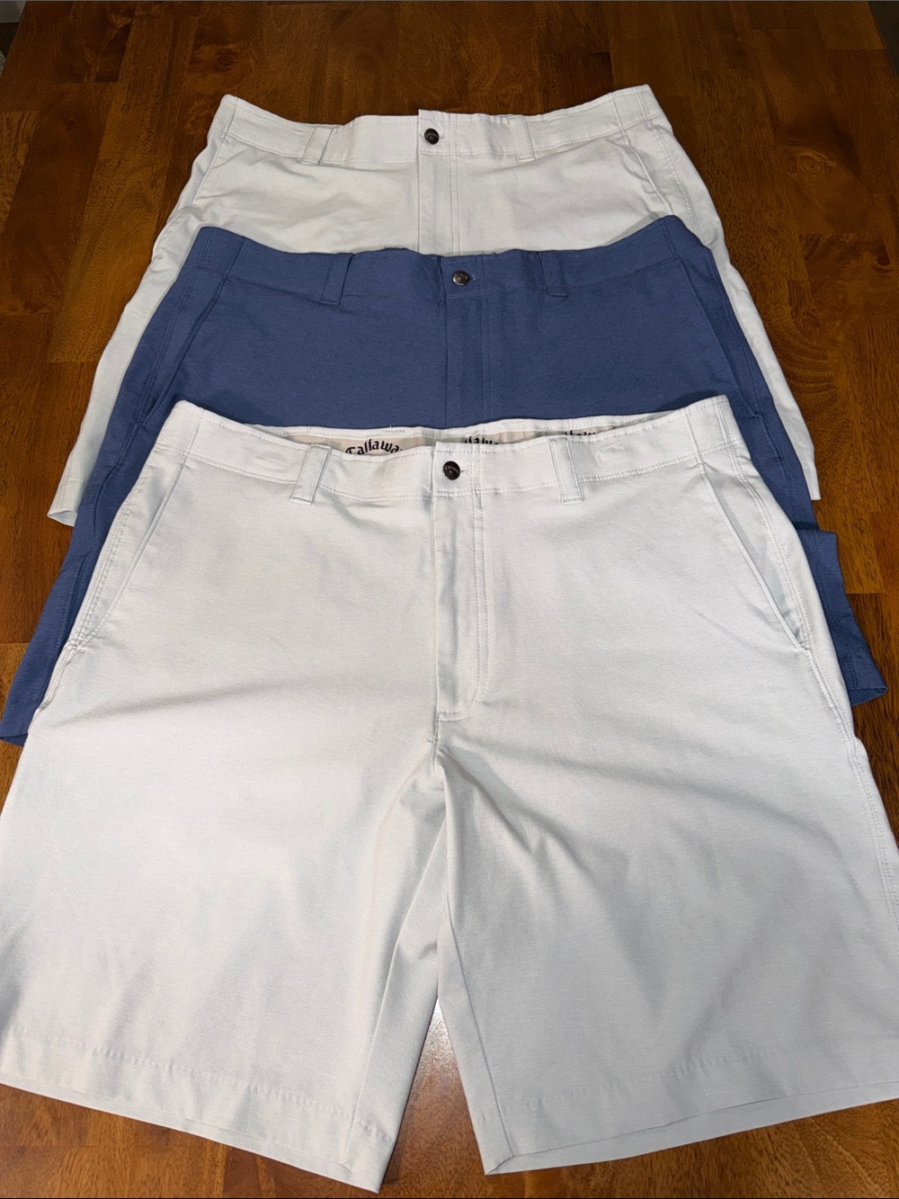 Callaway Men's Flat Front Shorts in White and Blue - 3-Pack